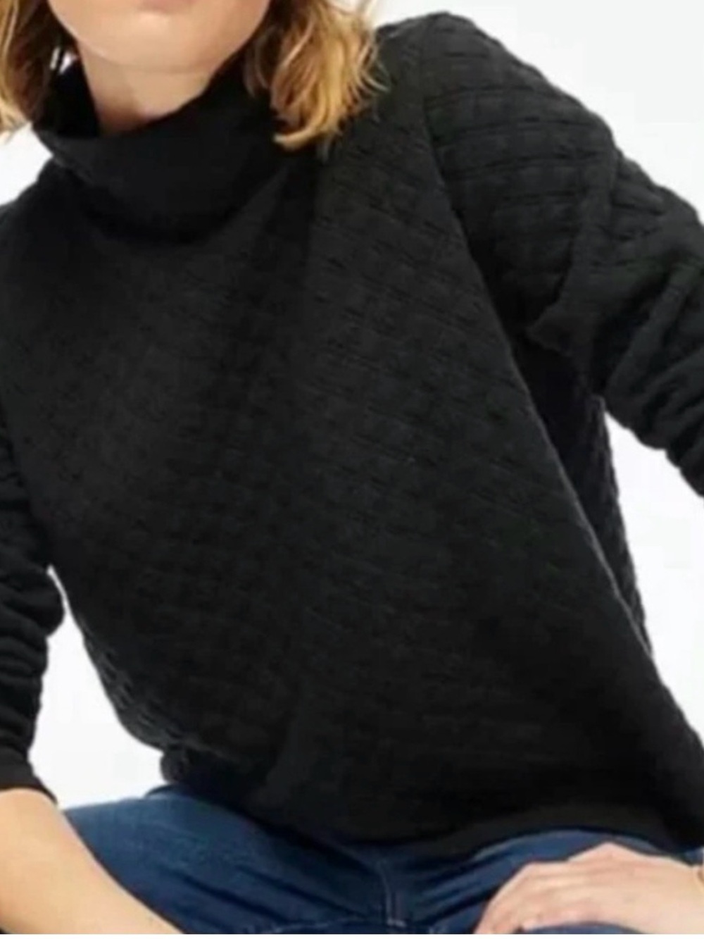 J. Crew Black Quilted Mock neck Sweater